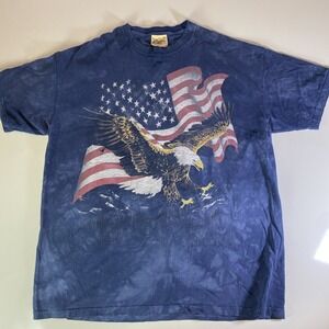 Vintage The Mountain Bald Eagle Lightning T Shirt Tie Dye 2XL Made In USA Flag
